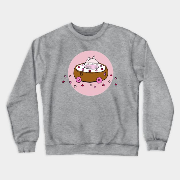 Valentine's Day Cat Donut Car with Heart Sprinkles (Pink) Crewneck Sweatshirt by donutcarco